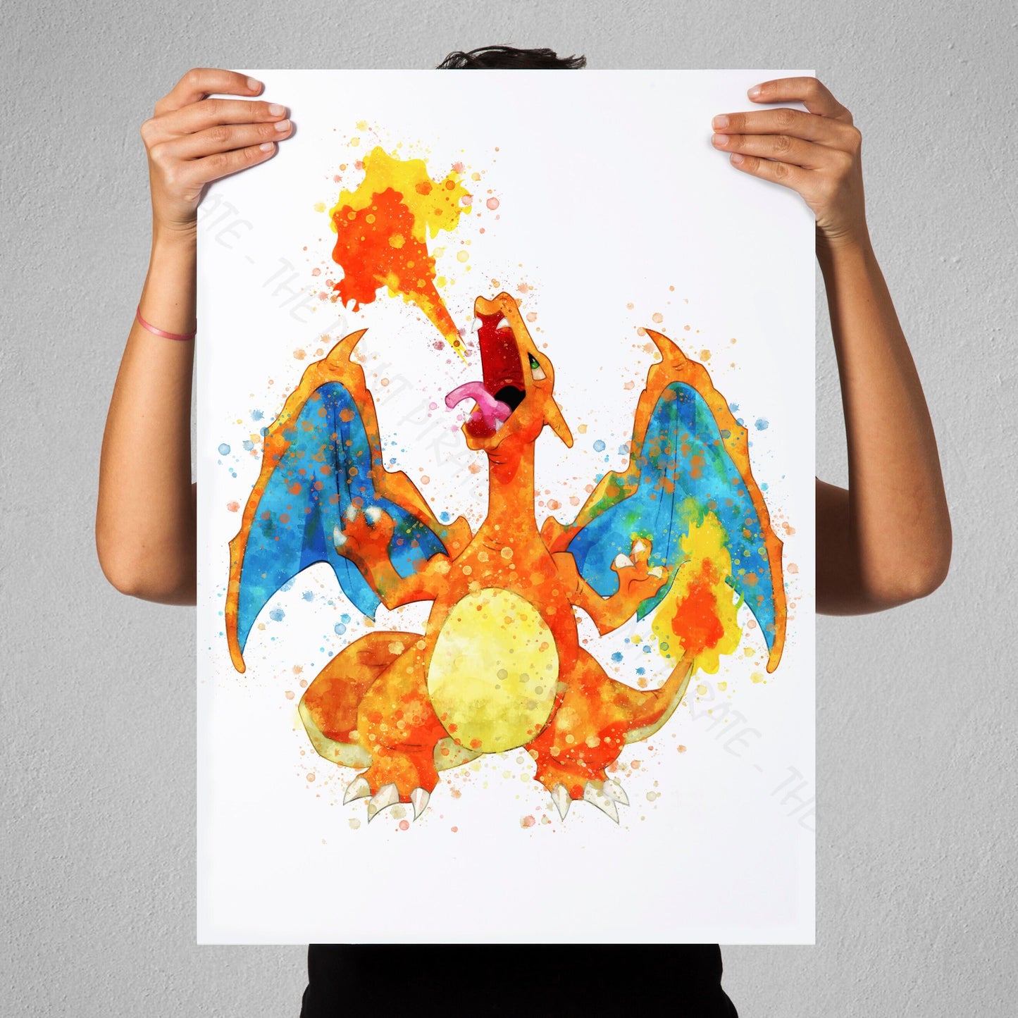 Pokemon 'CHARIZARD' Watercolour Splash Wall Art Print