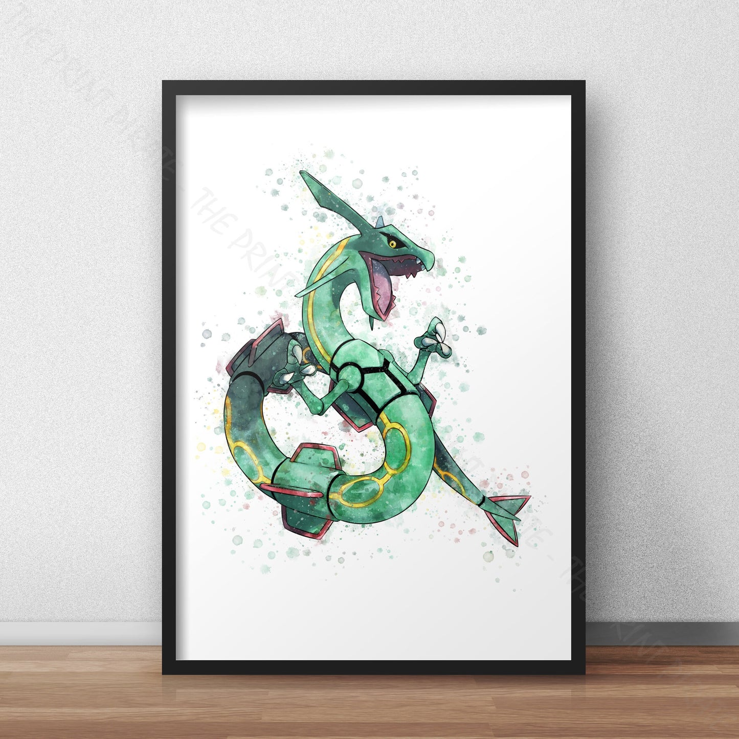 Pokemon 'RAYQUAZA' Watercolour Splash Wall Art Print