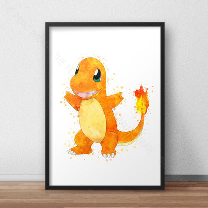 Pokemon 'CHARMANDER' Watercolour Splash Wall Art Print