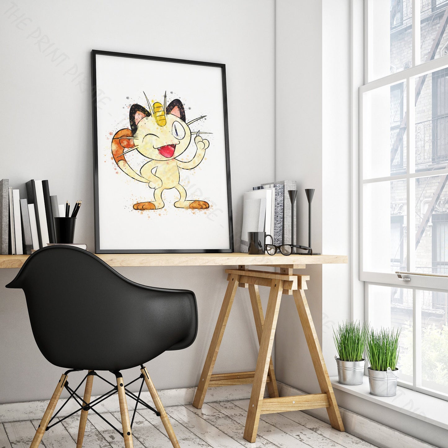 Pokemon 'MEOWTH' Watercolour Splash Wall Art Print