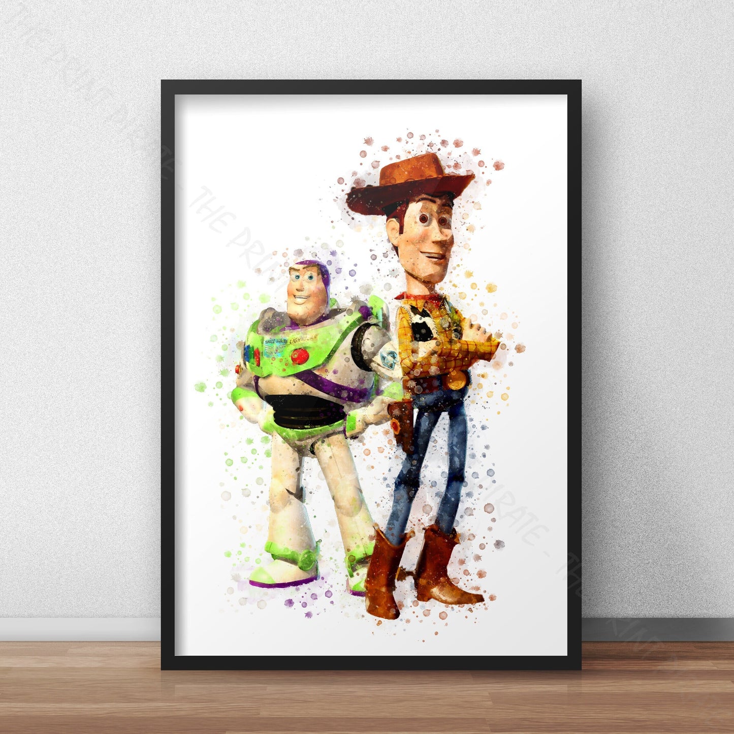 Disney Pixar 'WOODY AND BUZZ' Toy Story Watercolour Splash Wall Art Print