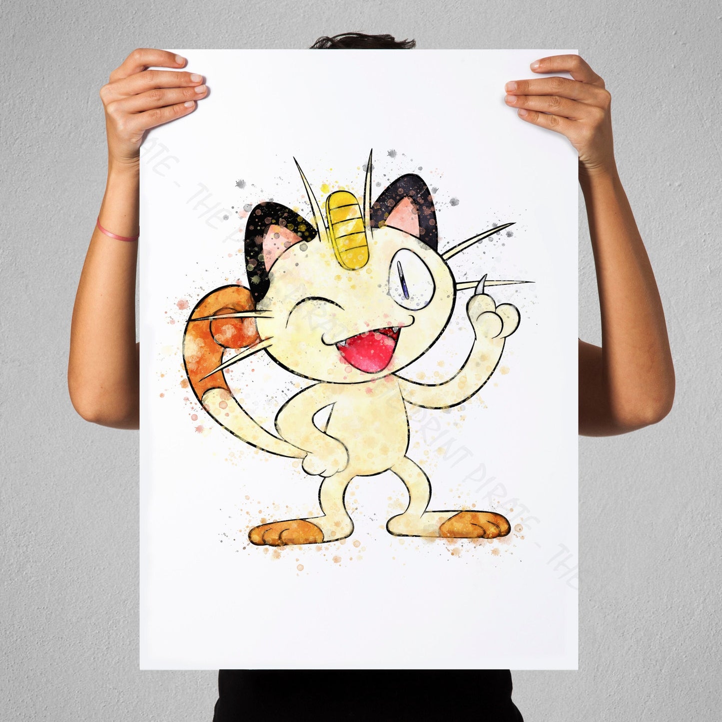 Pokemon 'MEOWTH' Watercolour Splash Wall Art Print