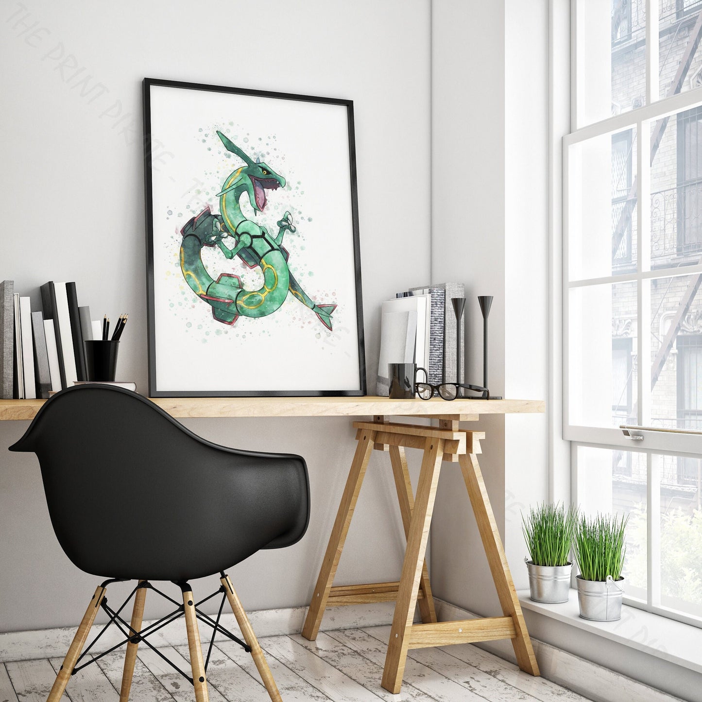 Pokemon 'RAYQUAZA' Watercolour Splash Wall Art Print