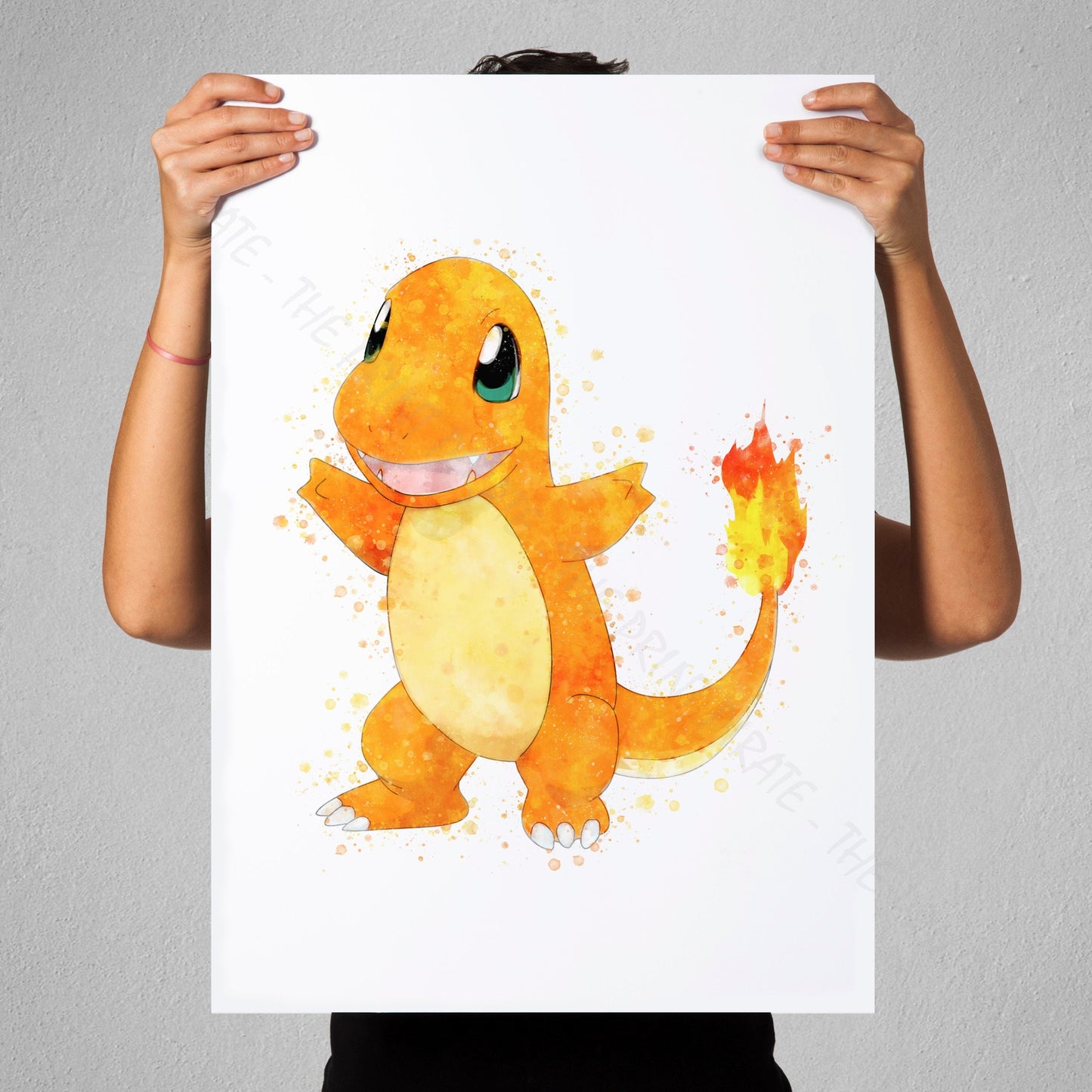 Pokemon 'CHARMANDER' Watercolour Splash Wall Art Print