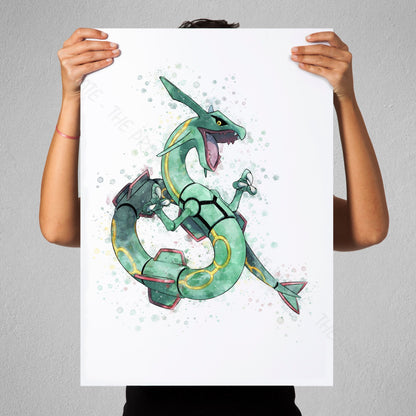 Pokemon 'RAYQUAZA' Watercolour Splash Wall Art Print