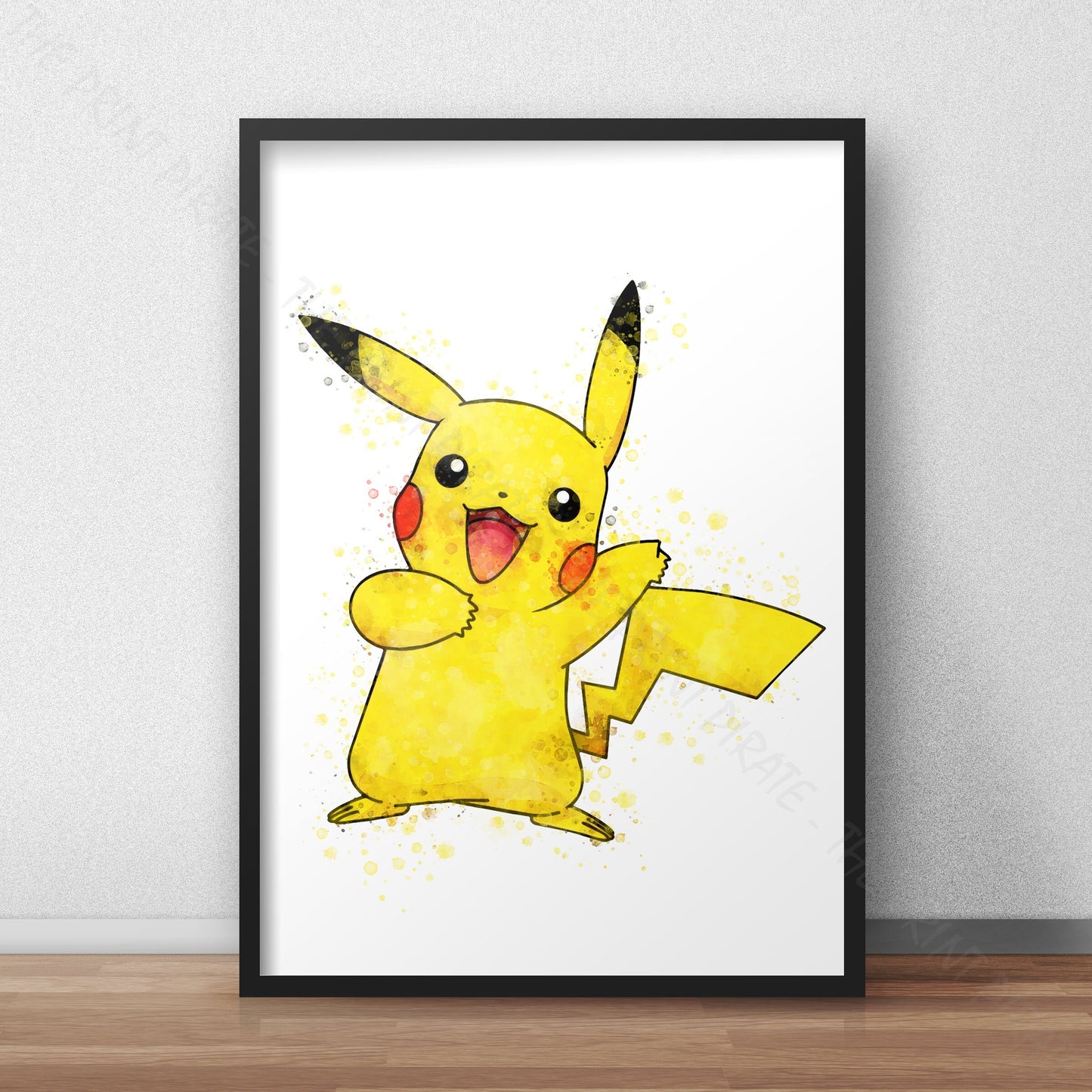 Pokemon 'PIKACHU' Watercolour Splash Wall Art Print