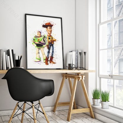 Disney Pixar 'WOODY AND BUZZ' Toy Story Watercolour Splash Wall Art Print