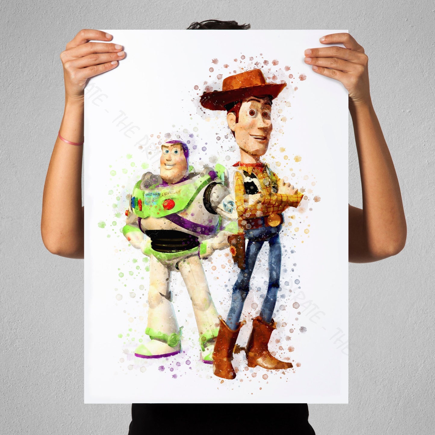 Disney Pixar 'WOODY AND BUZZ' Toy Story Watercolour Splash Wall Art Print