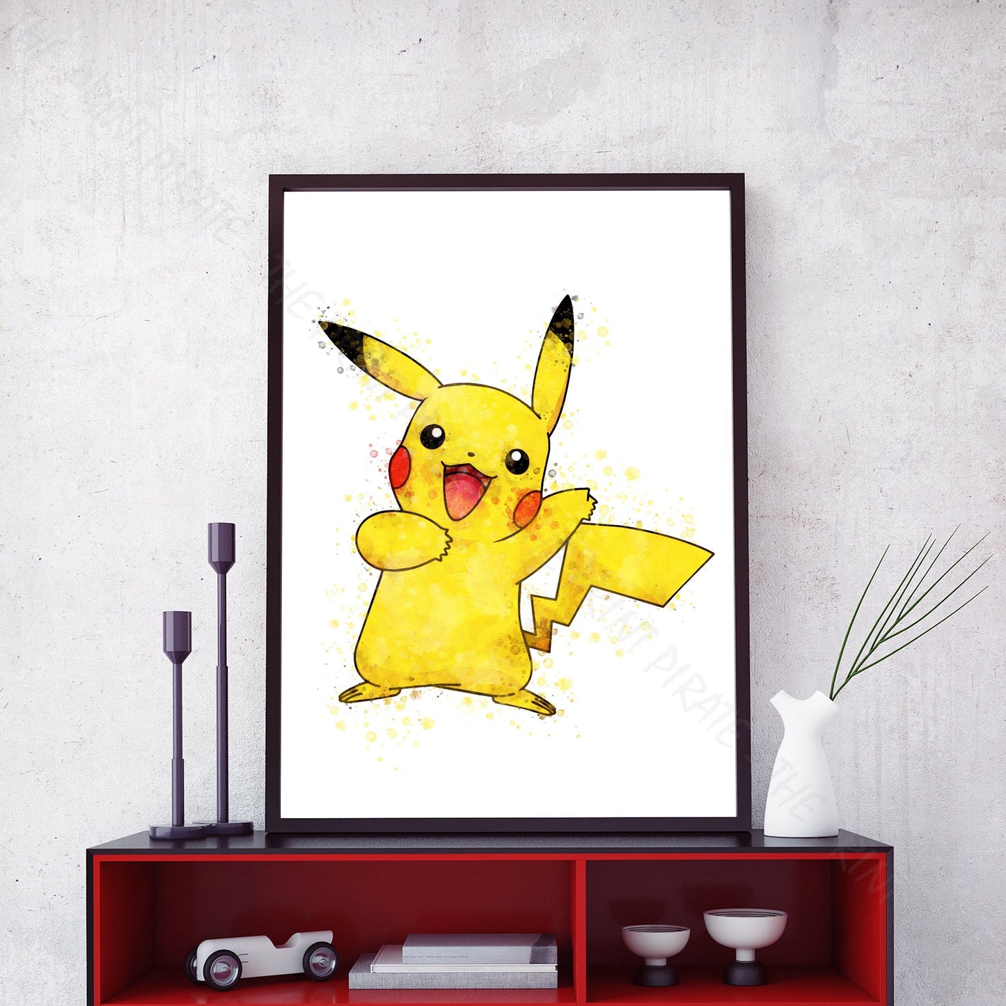 Pokemon 'PIKACHU' Watercolour Splash Wall Art Print