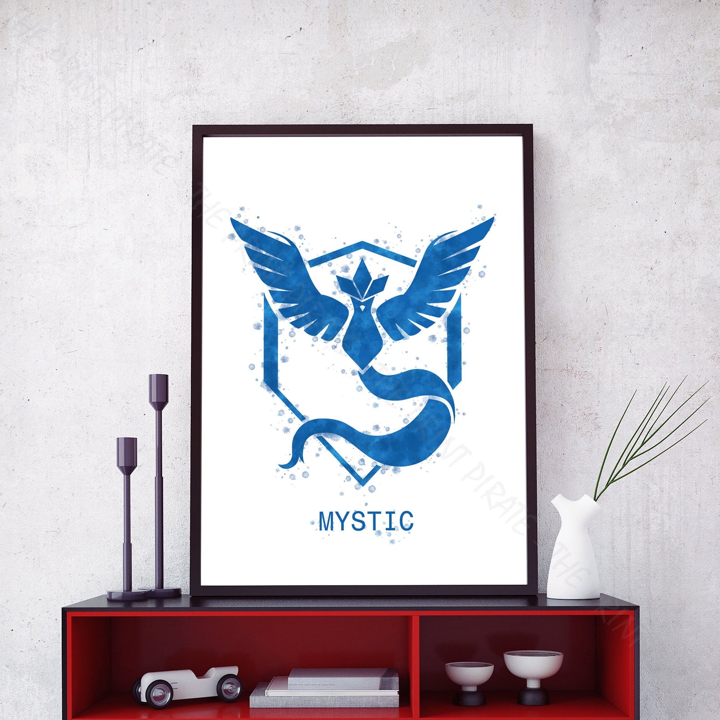 Pokemon 'TEAM MYSTIC' Watercolour Splash Wall Art Print