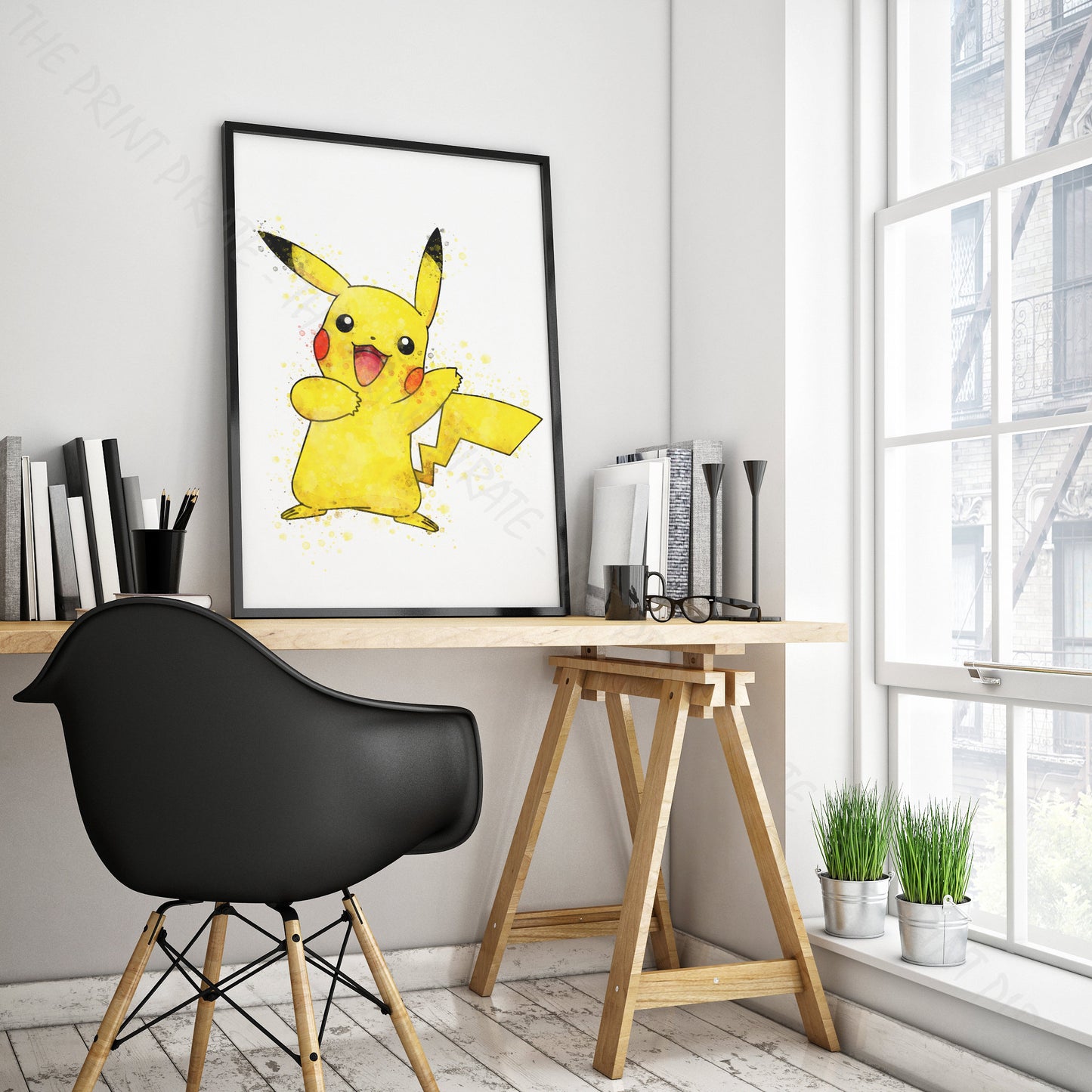 Pokemon 'PIKACHU' Watercolour Splash Wall Art Print