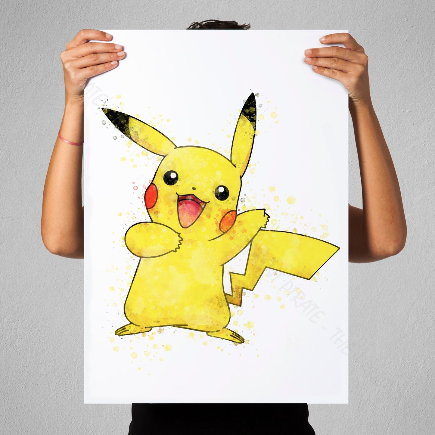 Pokemon 'PIKACHU' Watercolour Splash Wall Art Print