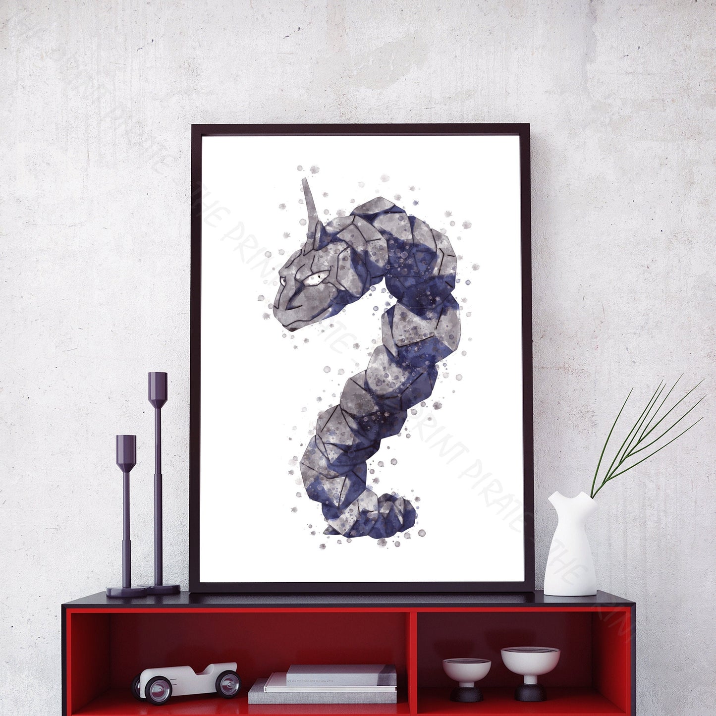 Pokemon 'ONIX' Watercolour Splash Wall Art Print