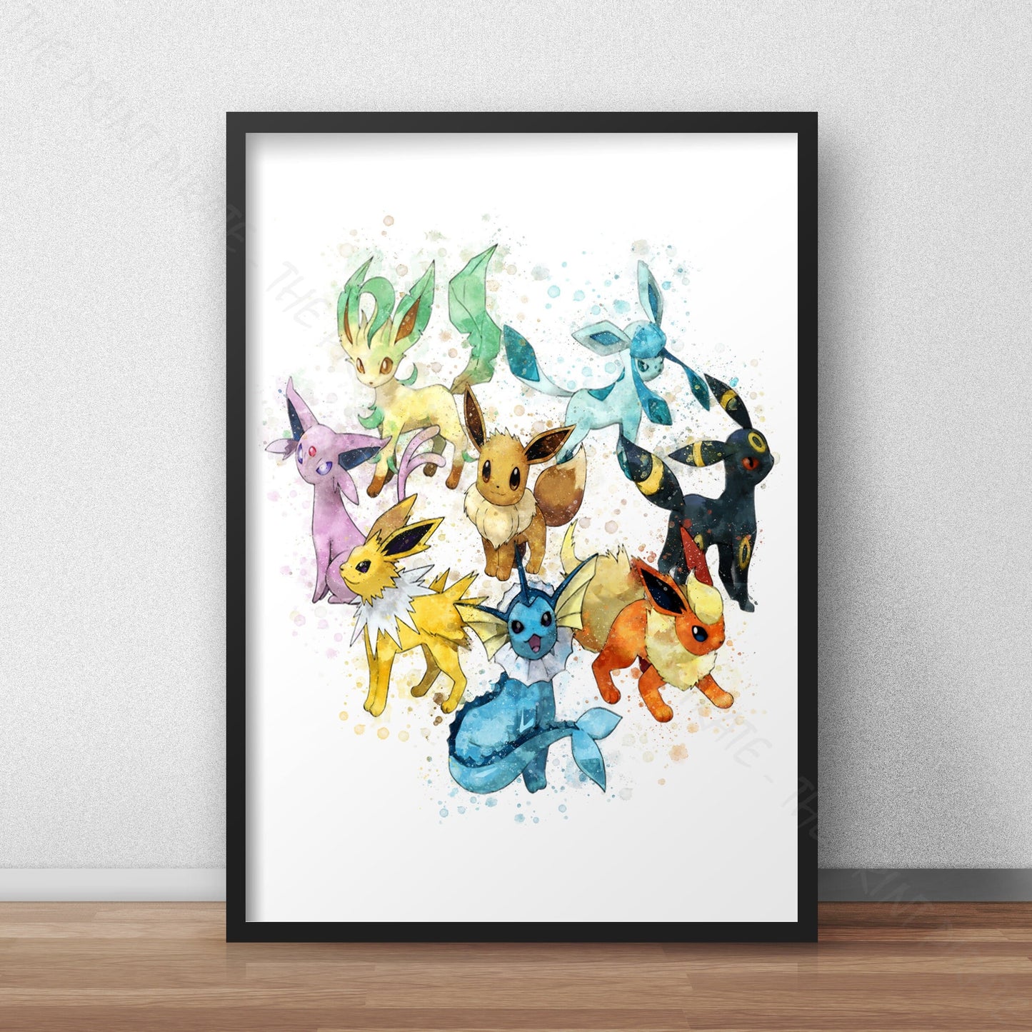 Pokemon 'EEVEE EVOLUTIONS' Watercolour Splash Wall Art Print