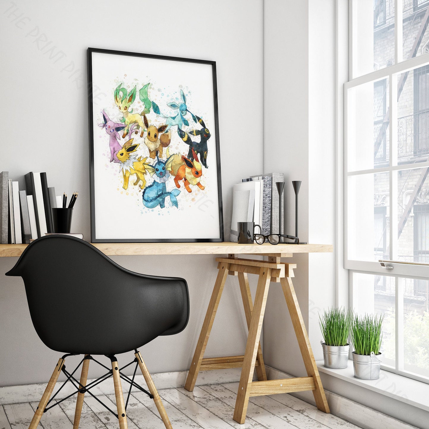 Pokemon 'EEVEE EVOLUTIONS' Watercolour Splash Wall Art Print