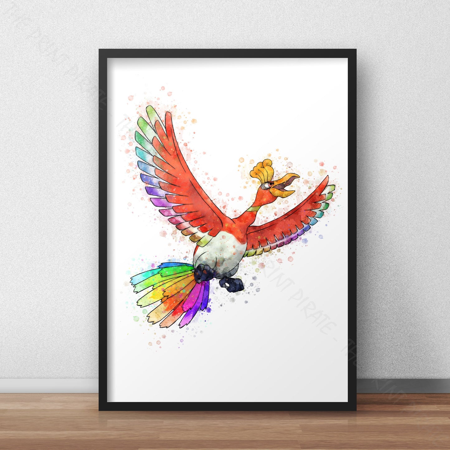 Pokemon 'HO-OH' Watercolour Splash Wall Art Print