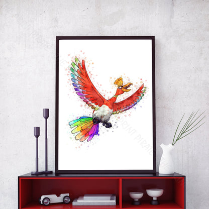 Pokemon 'HO-OH' Watercolour Splash Wall Art Print