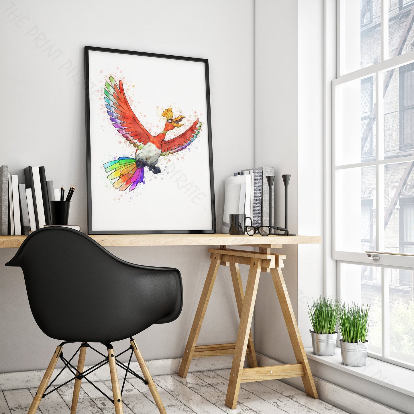 Pokemon 'HO-OH' Watercolour Splash Wall Art Print