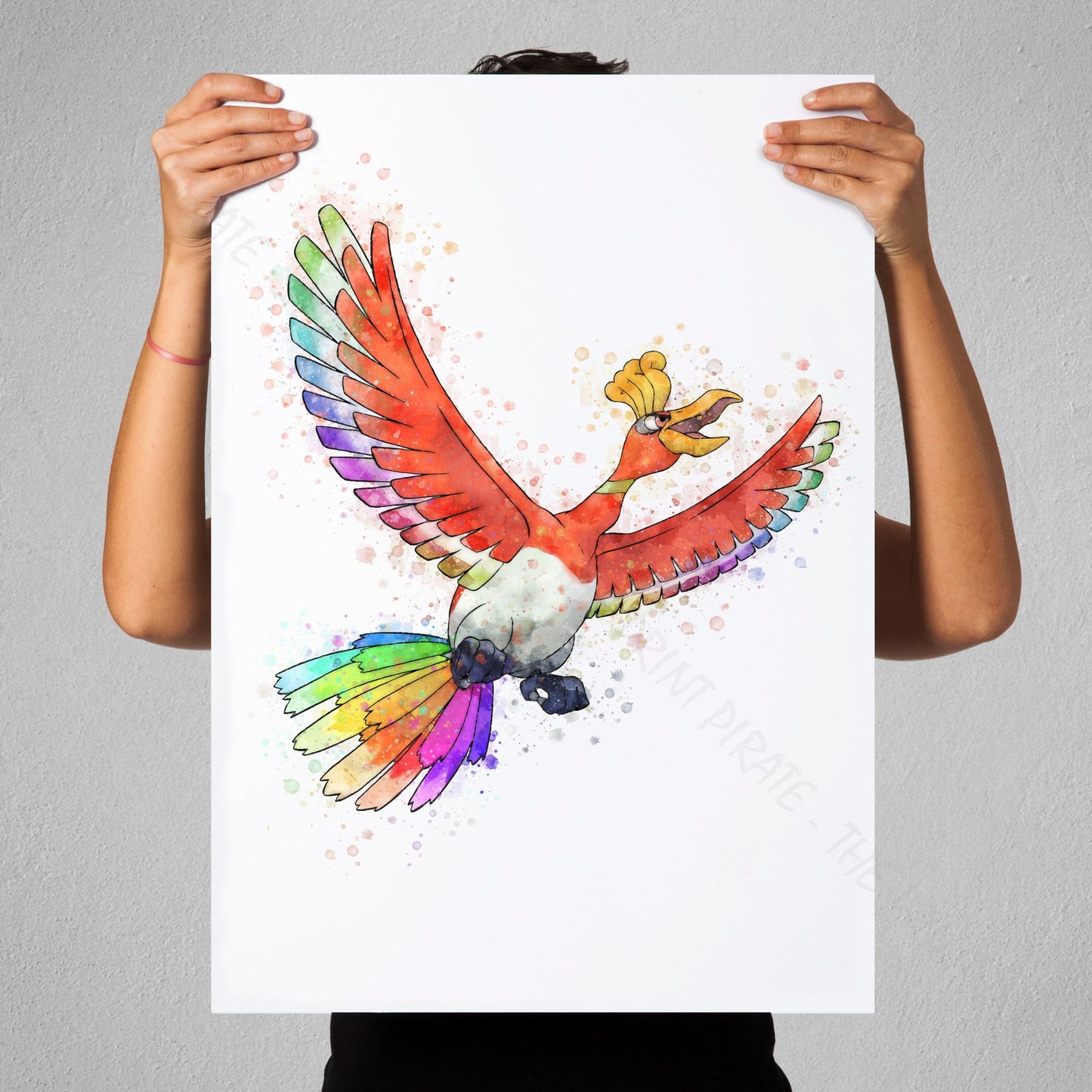 Pokemon 'HO-OH' Watercolour Splash Wall Art Print