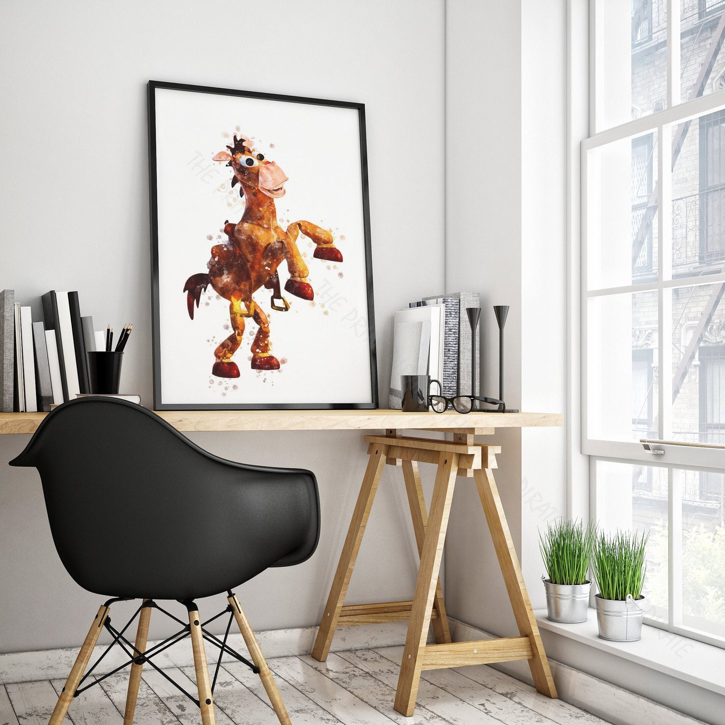 Disney Pixar 'BULLSEYE THE HORSE' Toy Story Watercolour Splash Wall Art Print