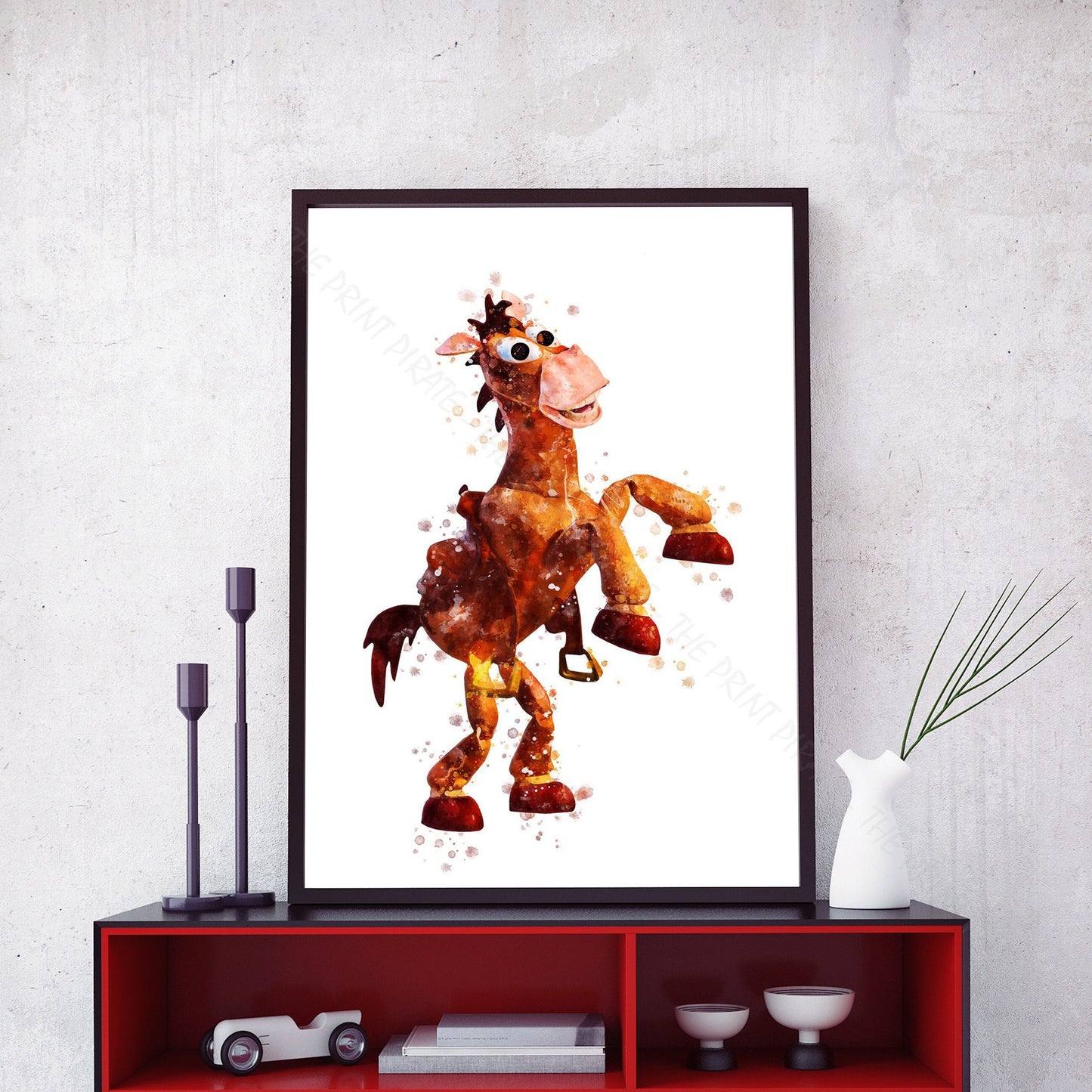 Disney Pixar 'BULLSEYE THE HORSE' Toy Story Watercolour Splash Wall Art Print