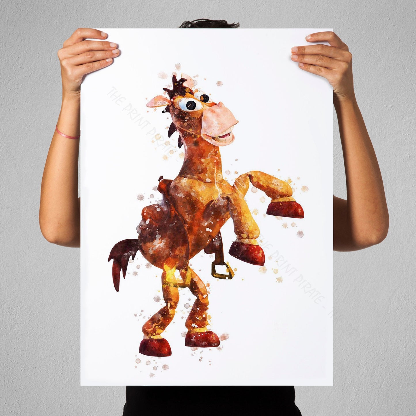 Disney Pixar 'BULLSEYE THE HORSE' Toy Story Watercolour Splash Wall Art Print