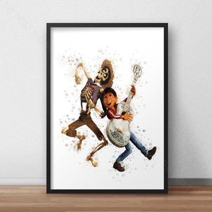 Disney Pixar 'HECTOR AND MIGUEL' Coco Watercolour Splash Wall Art Print