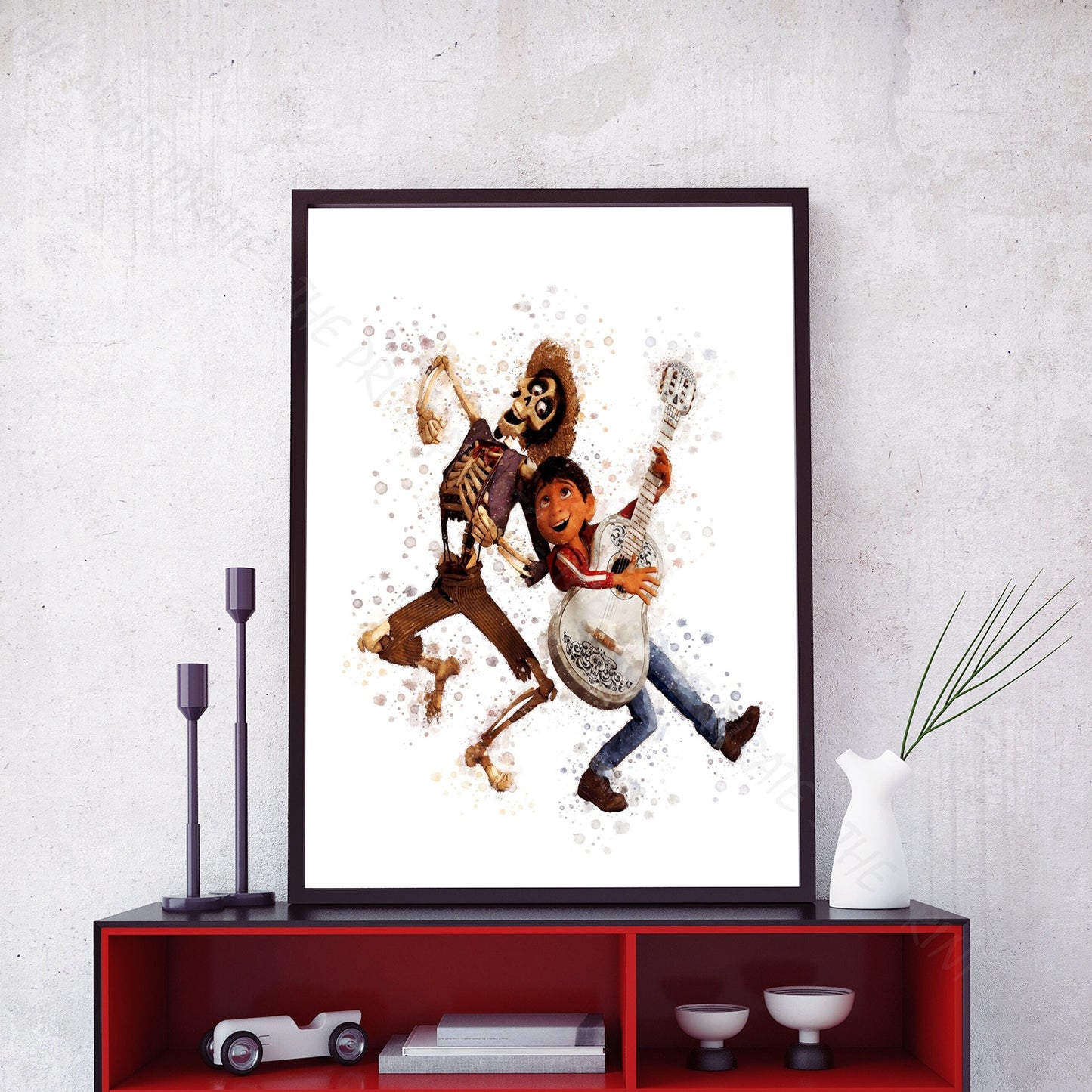 Disney Pixar 'HECTOR AND MIGUEL' Coco Watercolour Splash Wall Art Print