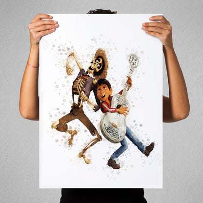 Disney Pixar 'HECTOR AND MIGUEL' Coco Watercolour Splash Wall Art Print