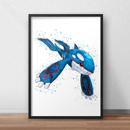 Pokemon 'KYOGRE' Watercolour Splash Wall Art Print