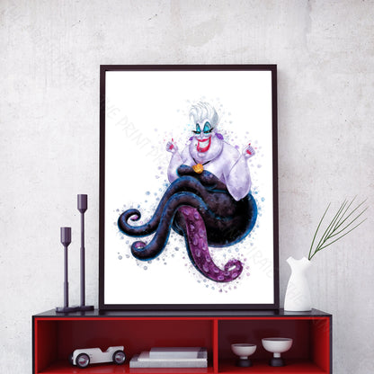 Disney 'URSULA' Little Mermaid Villain Watercolour Splash Wall Art Print