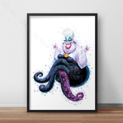 Disney 'URSULA' Little Mermaid Villain Watercolour Splash Wall Art Print