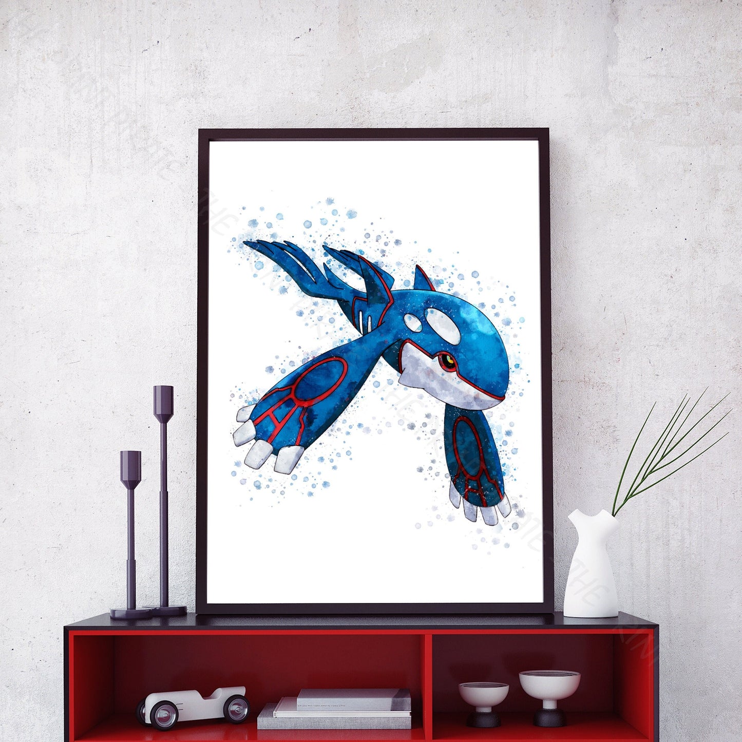 Pokemon 'KYOGRE' Watercolour Splash Wall Art Print