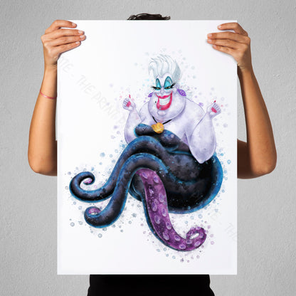 Disney 'URSULA' Little Mermaid Villain Watercolour Splash Wall Art Print