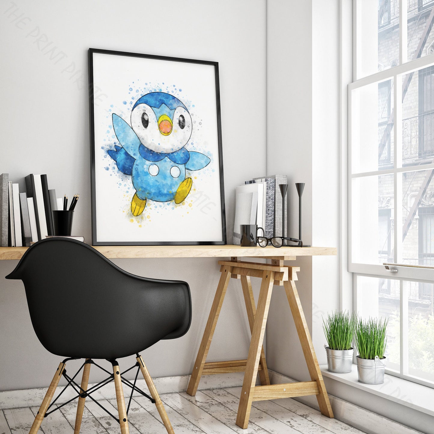 Pokemon 'PIPLUP' Watercolour Splash Wall Art Print