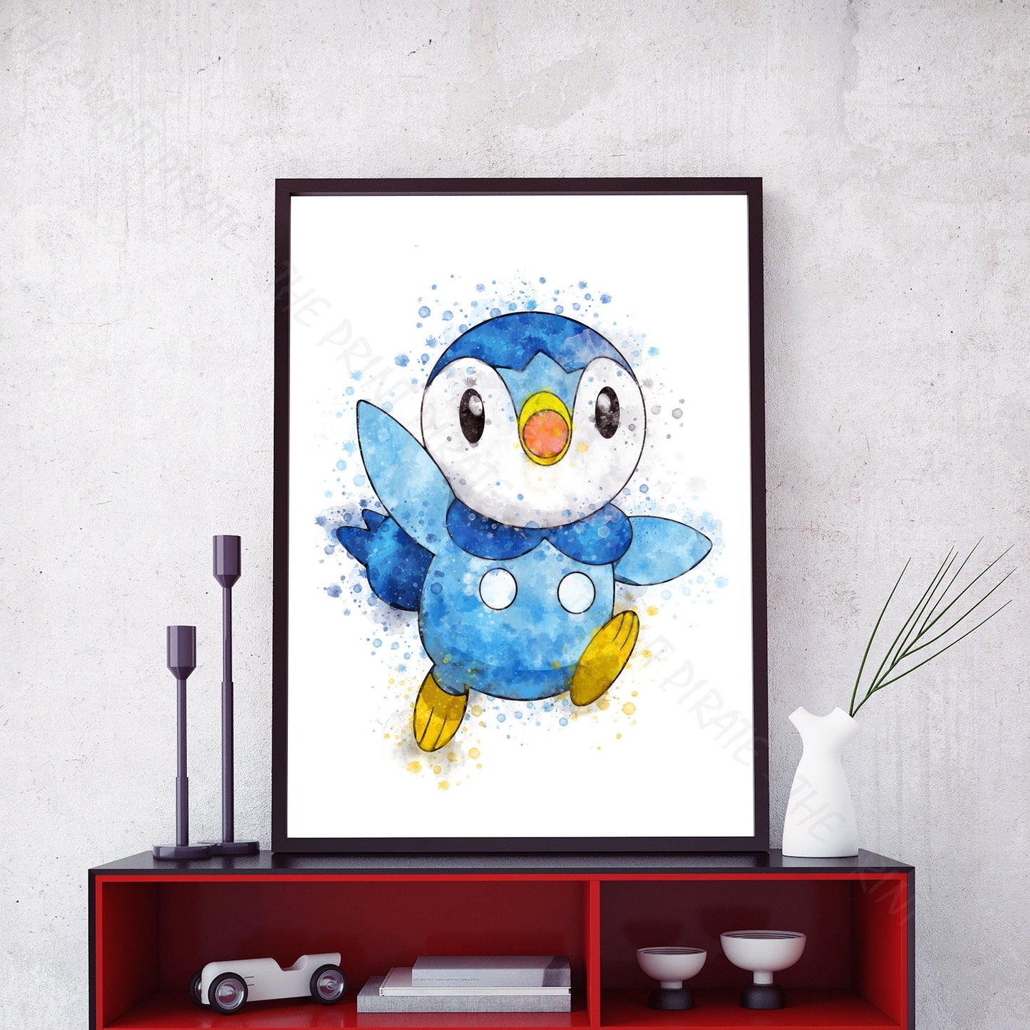 Pokemon 'PIPLUP' Watercolour Splash Wall Art Print