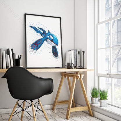 Pokemon 'KYOGRE' Watercolour Splash Wall Art Print