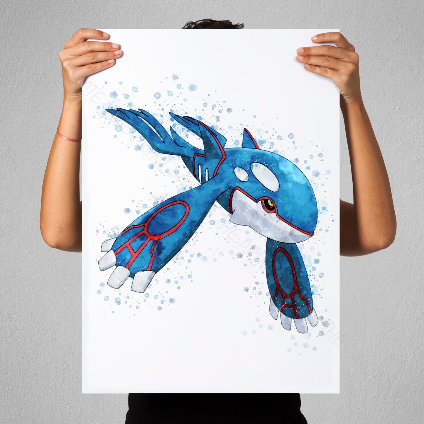 Pokemon 'KYOGRE' Watercolour Splash Wall Art Print