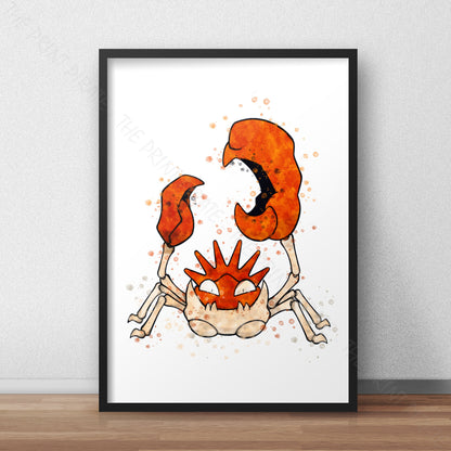 Pokemon 'KINGLER' Watercolour Splash Wall Art Print