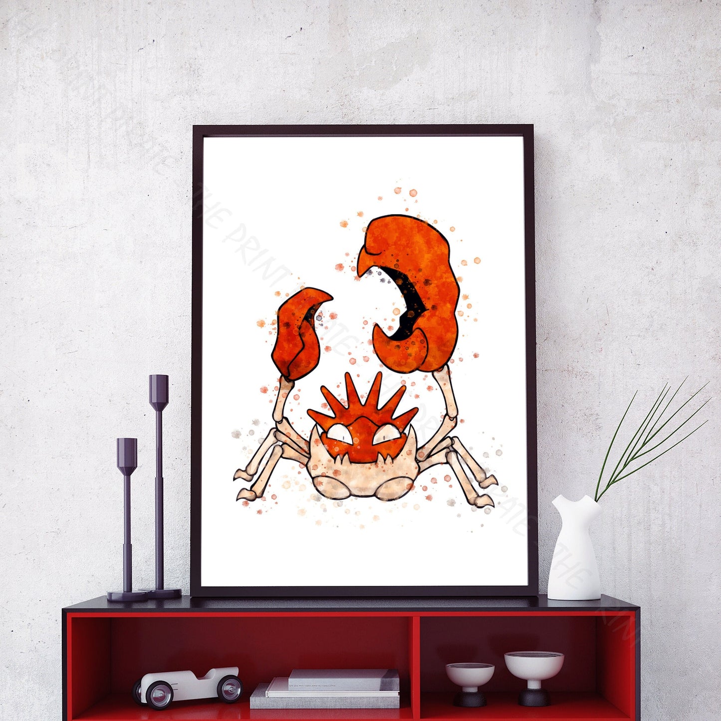 Pokemon 'KINGLER' Watercolour Splash Wall Art Print