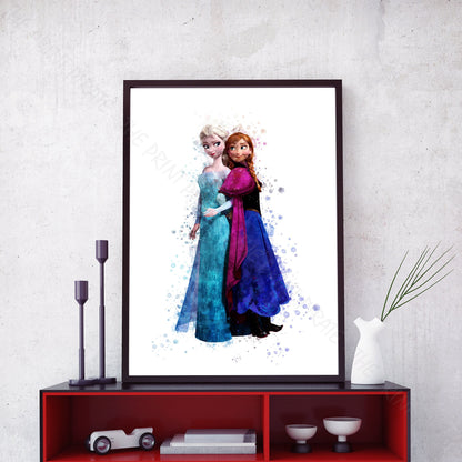 Disney 'ELSA and ANNA' Frozen Watercolour Splash Wall Art Print