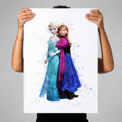 Disney 'ELSA and ANNA' Frozen Watercolour Splash Wall Art Print