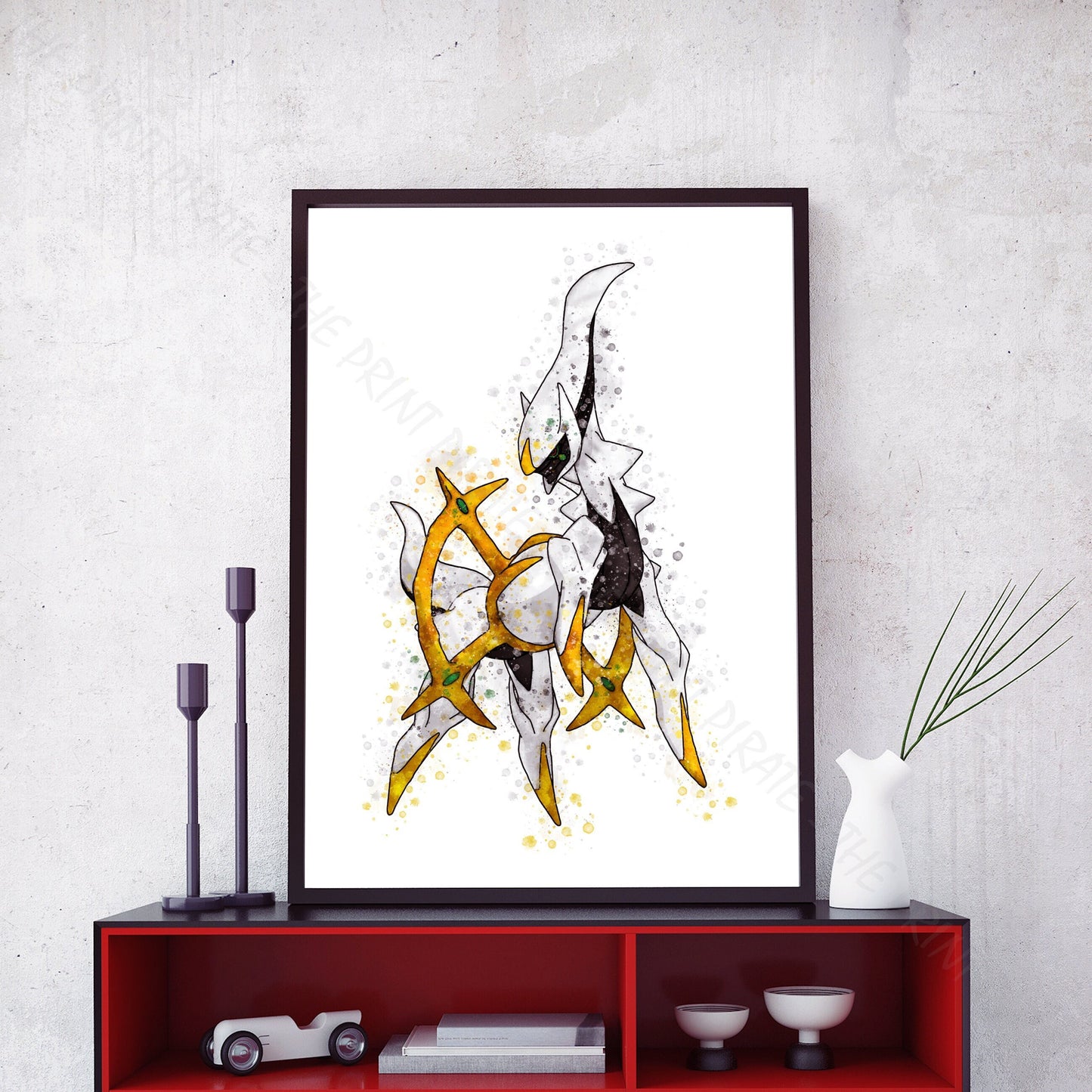 Pokemon 'ARCEUS' Watercolour Splash Wall Art Print