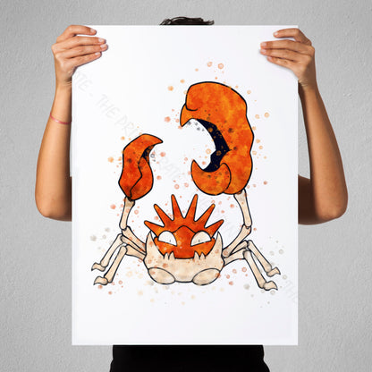 Pokemon 'KINGLER' Watercolour Splash Wall Art Print