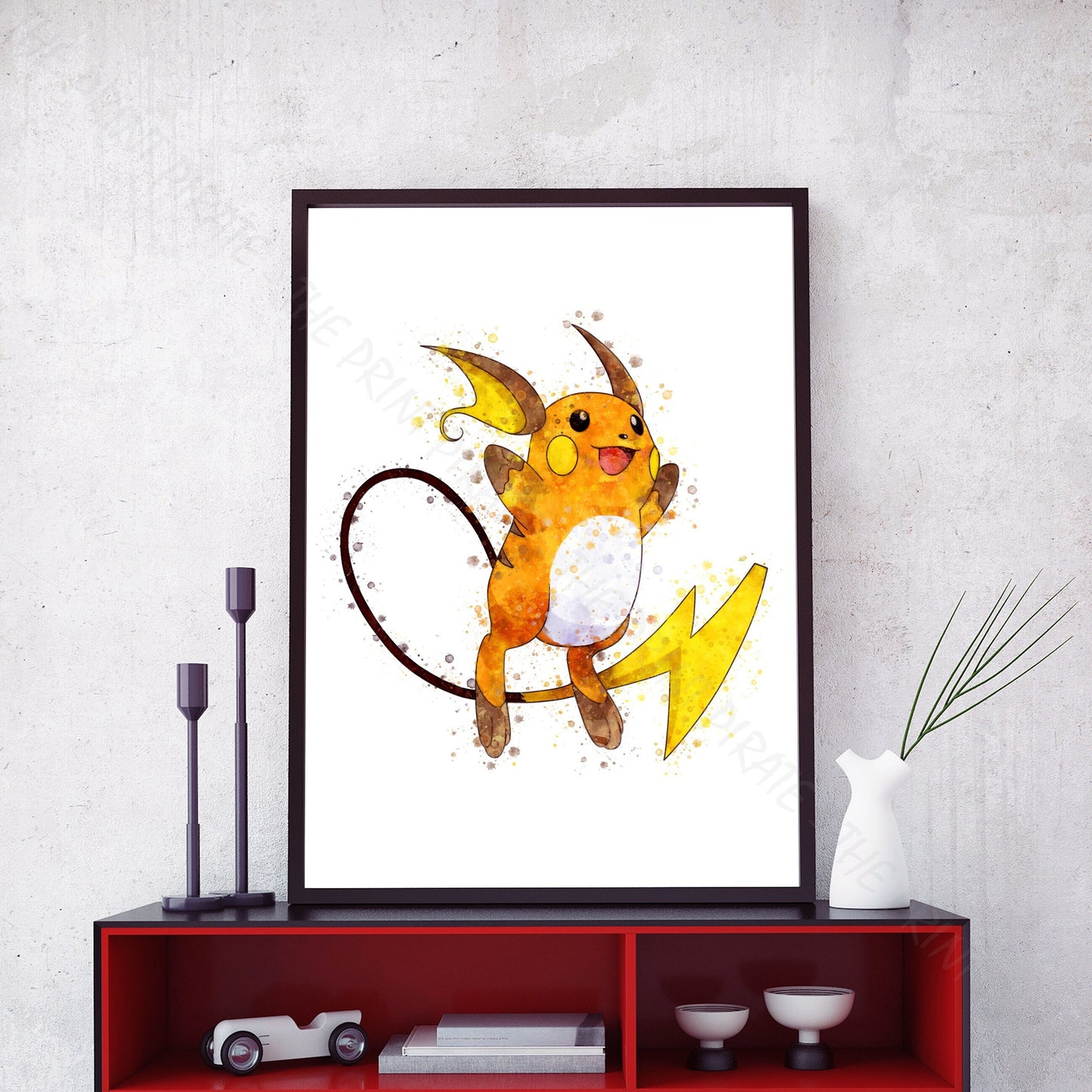 Pokemon 'RAICHU' Watercolour Splash Wall Art Print