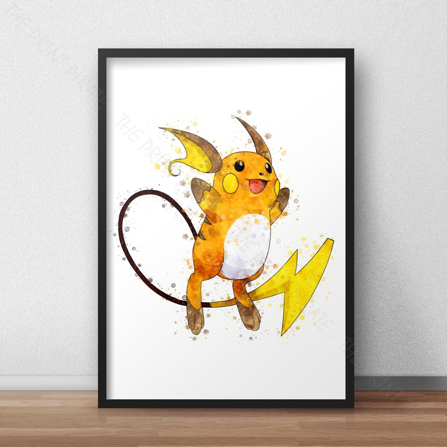 Pokemon 'RAICHU' Watercolour Splash Wall Art Print