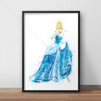 Disney 'CINDERELLA' Princess Watercolour Splash Wall Art Print