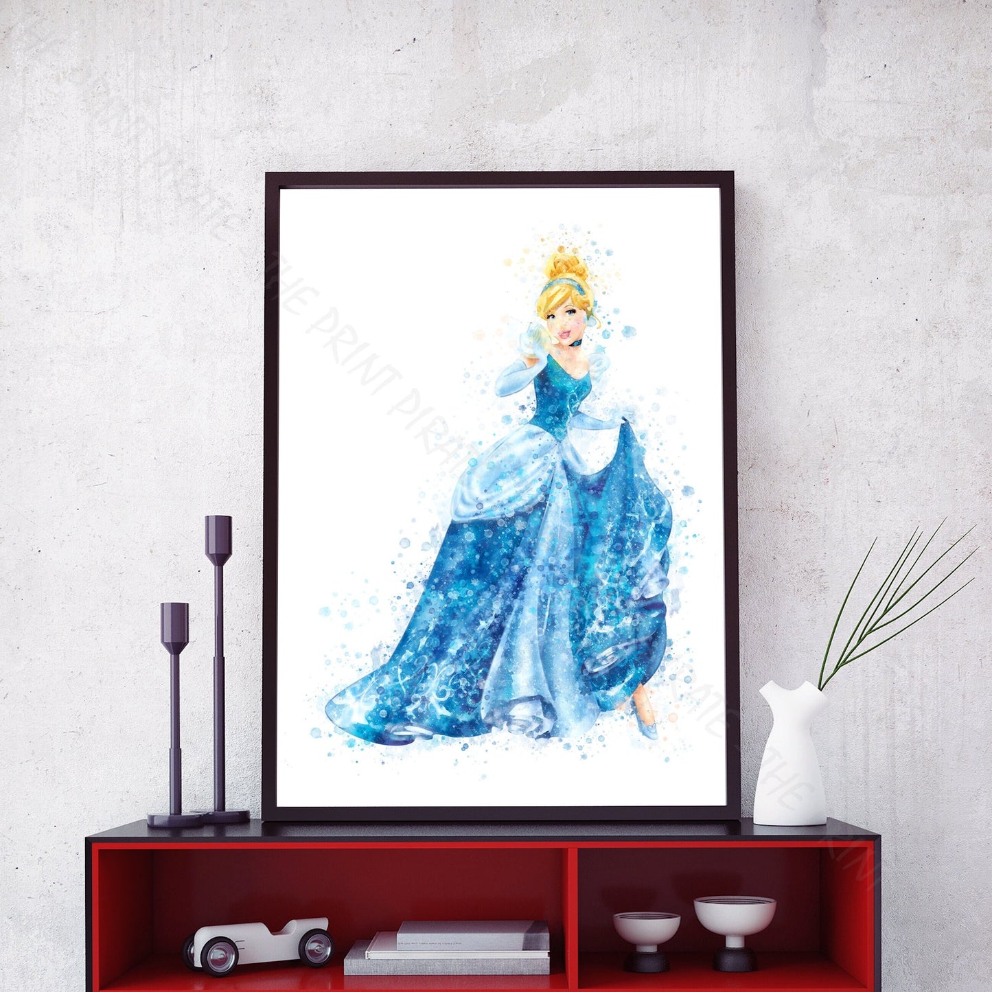 Disney 'CINDERELLA' Princess Watercolour Splash Wall Art Print