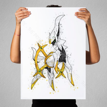 Pokemon 'ARCEUS' Watercolour Splash Wall Art Print