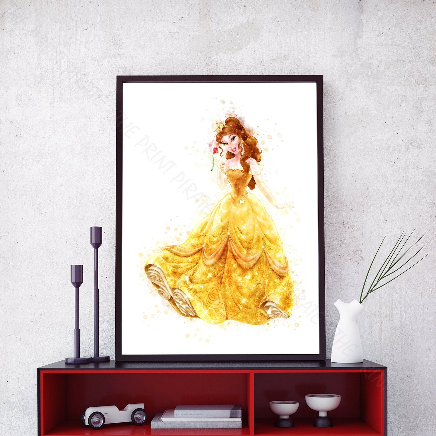 Disney 'BELLE' Princess Watercolour Splash Wall Art Print